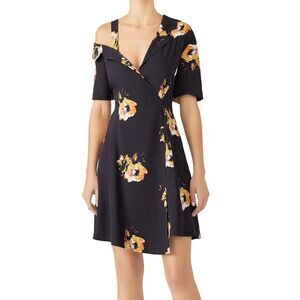 A.L.C. Lucia Silk Dress in Black & Saffron Cut Out Off Shoulder accent NWT